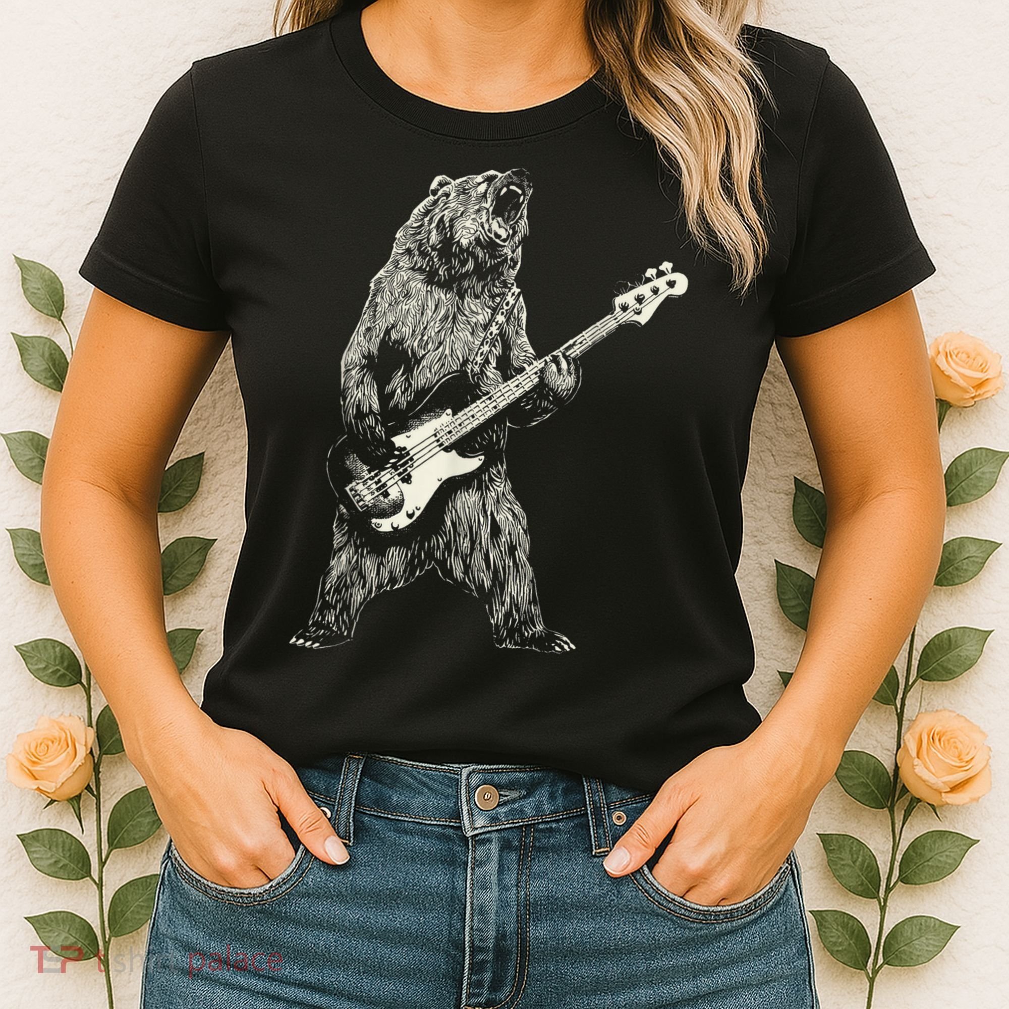Cute Bear Playing Guitar Gift Guitar Lover Women's T-Shirt