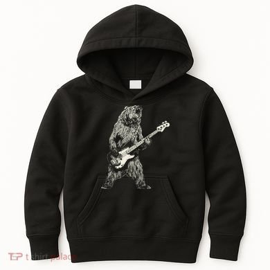 Cute Bear Playing Guitar Gift Guitar Lover Kids Hoodie