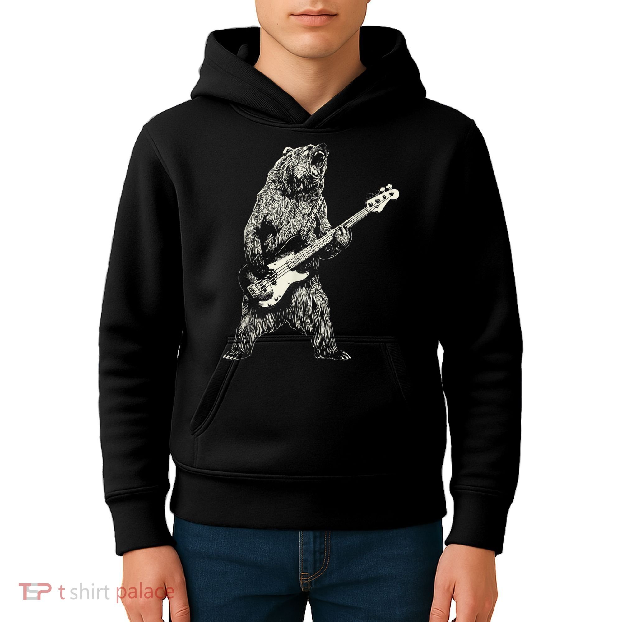 Cute Bear Playing Guitar Gift Guitar Lover Kids Hoodie