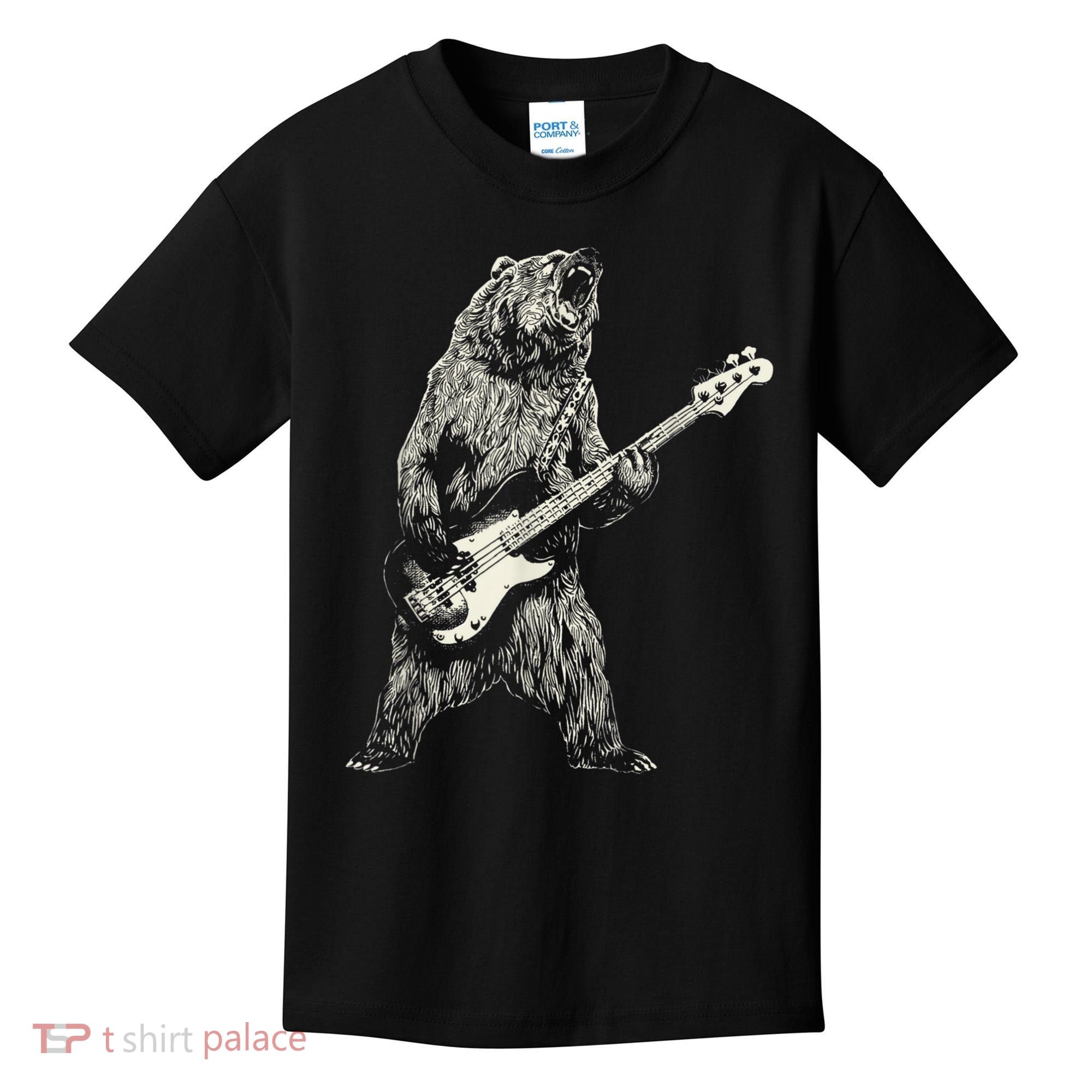 Cute Bear Playing Guitar Gift Guitar Lover Kids T-Shirt
