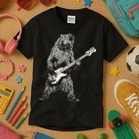 Cute Bear Playing Guitar Gift Guitar Lover Kids T-Shirt thumb 3