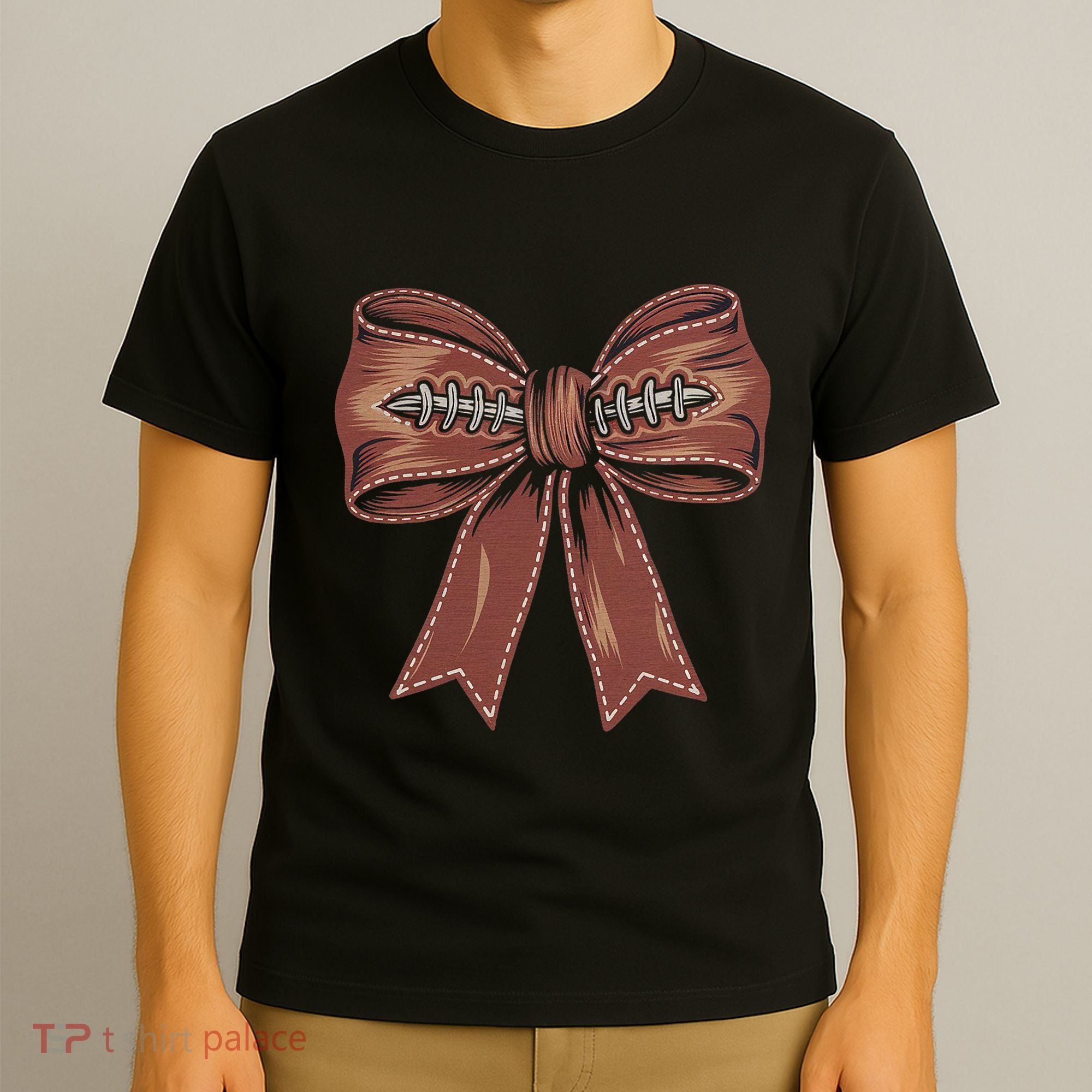 Coquette Bow Pumpkin American Football Autumn Thanksgiving T-Shirt
