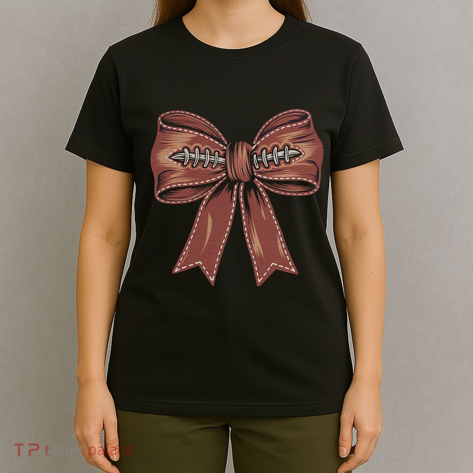 Coquette Bow Pumpkin American Football Autumn Thanksgiving T-Shirt