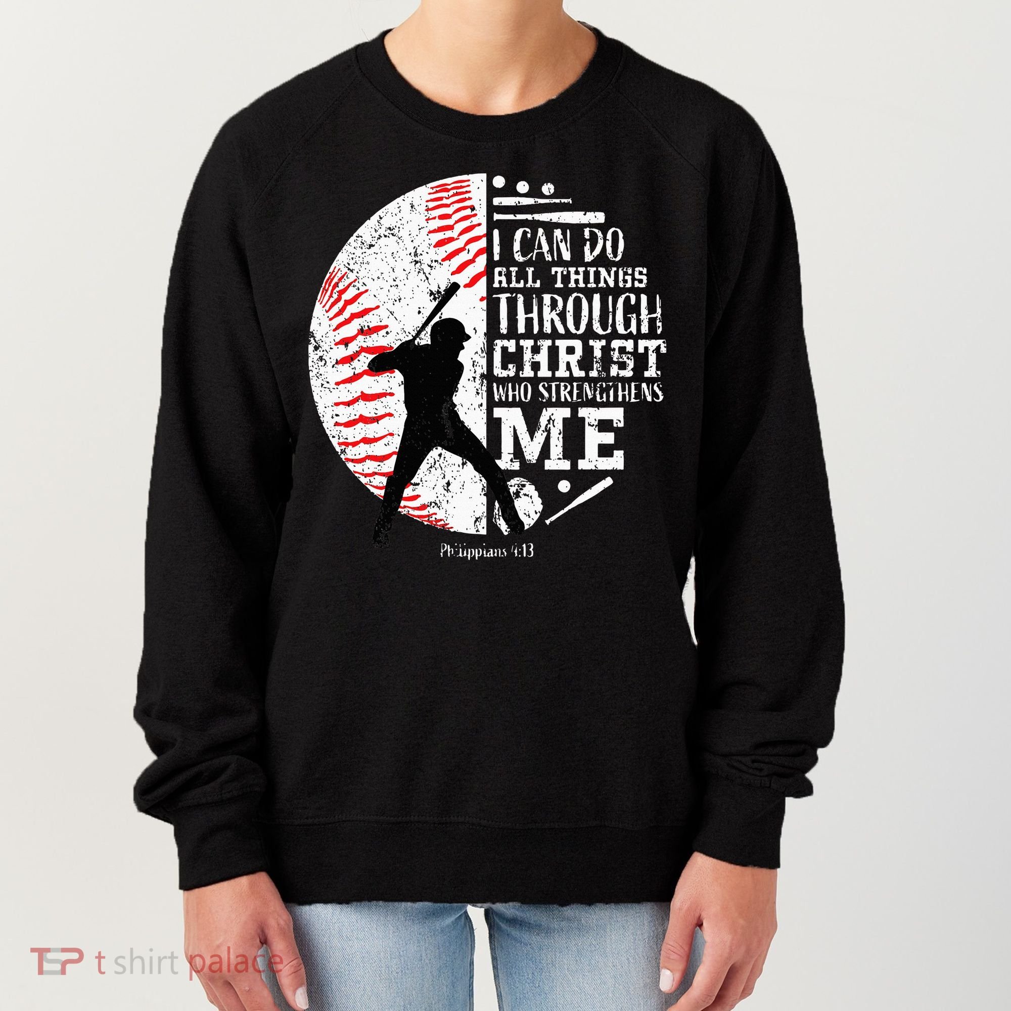 Cool Baseball Player Christian Bible Verse Women's Sweatshirt