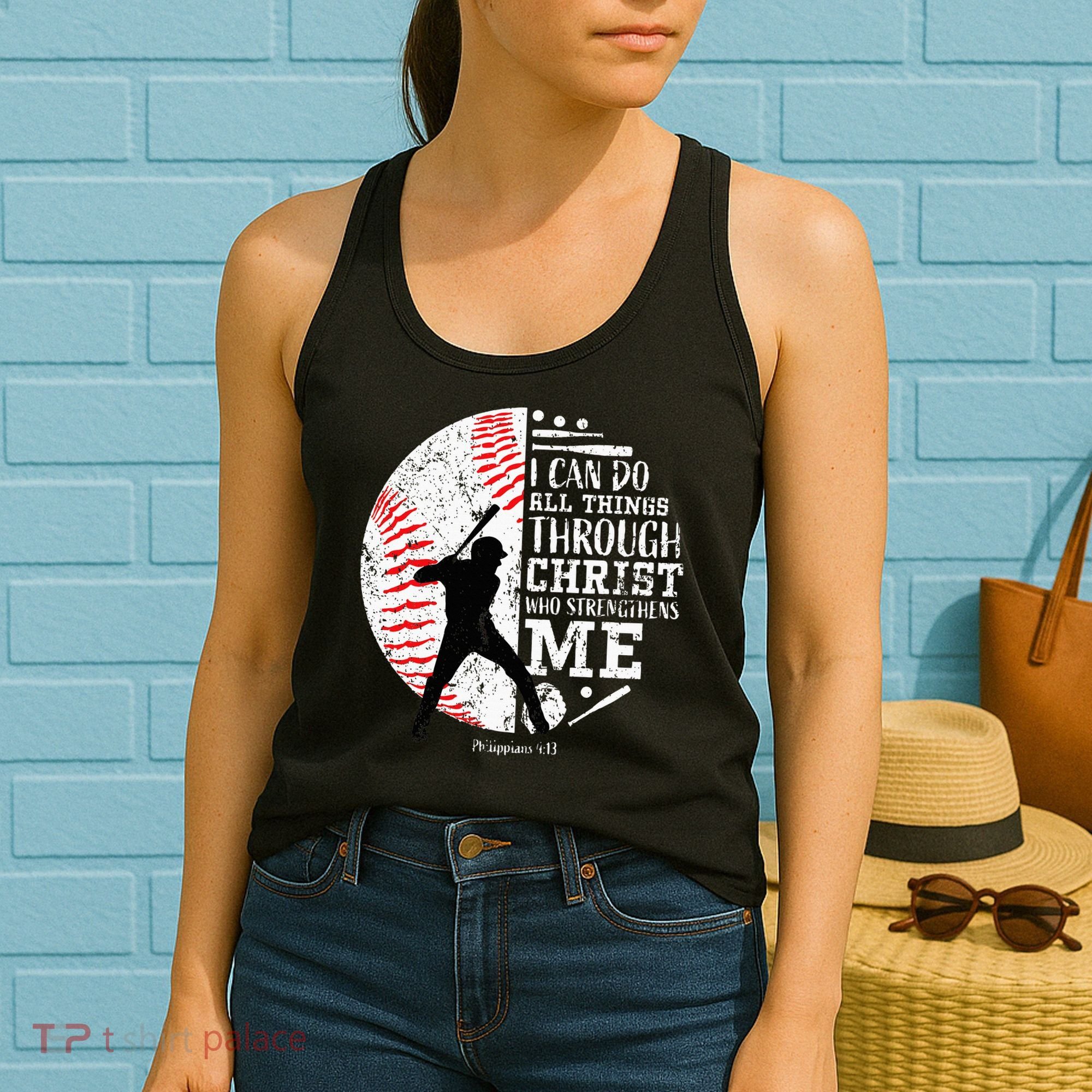 Cool Baseball Player Christian Bible Verse Women's Tank Top