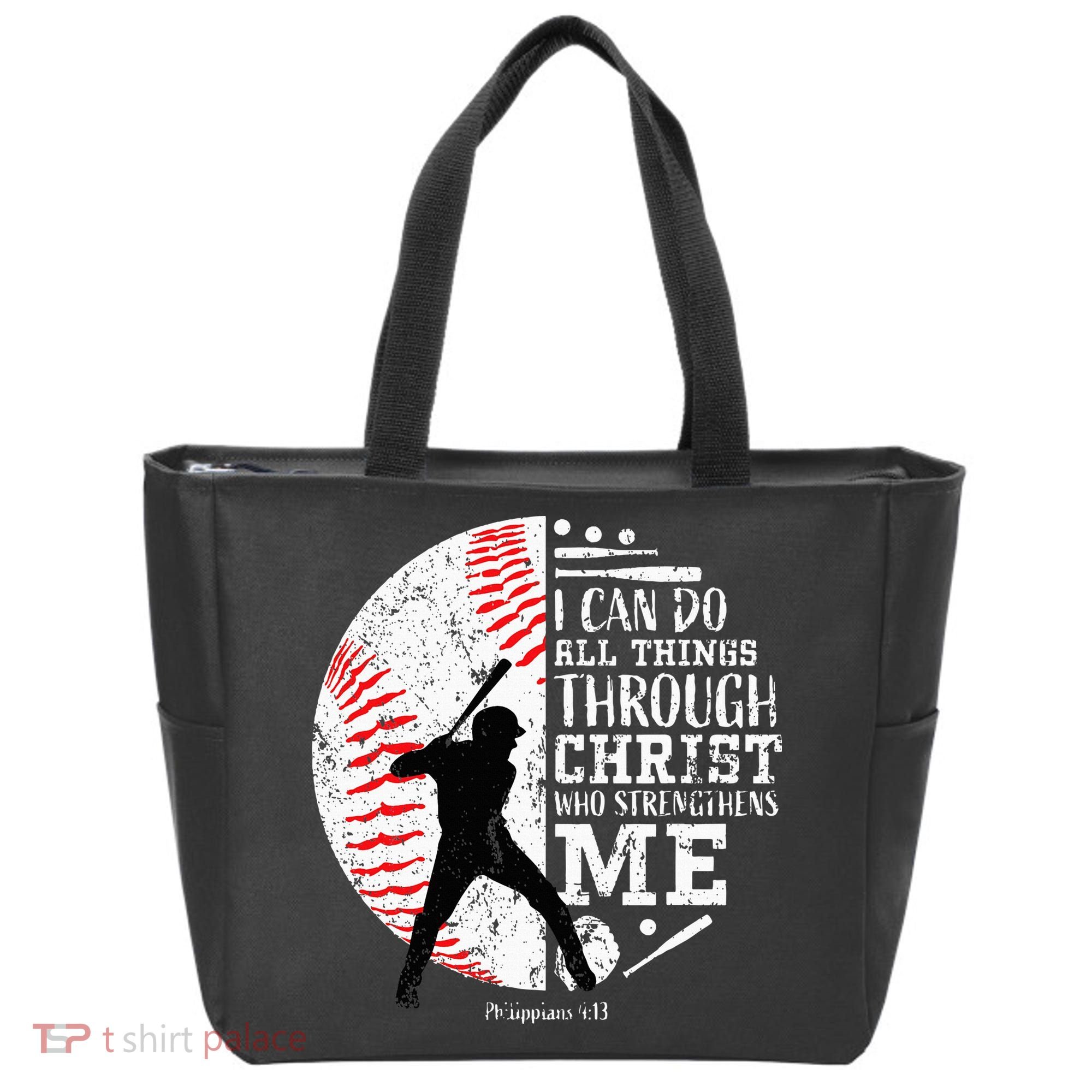 Cool Baseball Player Christian Bible Verse Tote Bag