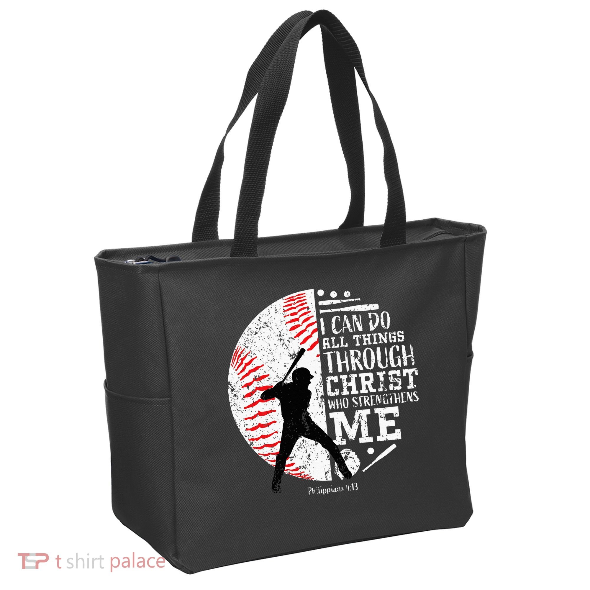 Cool Baseball Player Christian Bible Verse Tote Bag