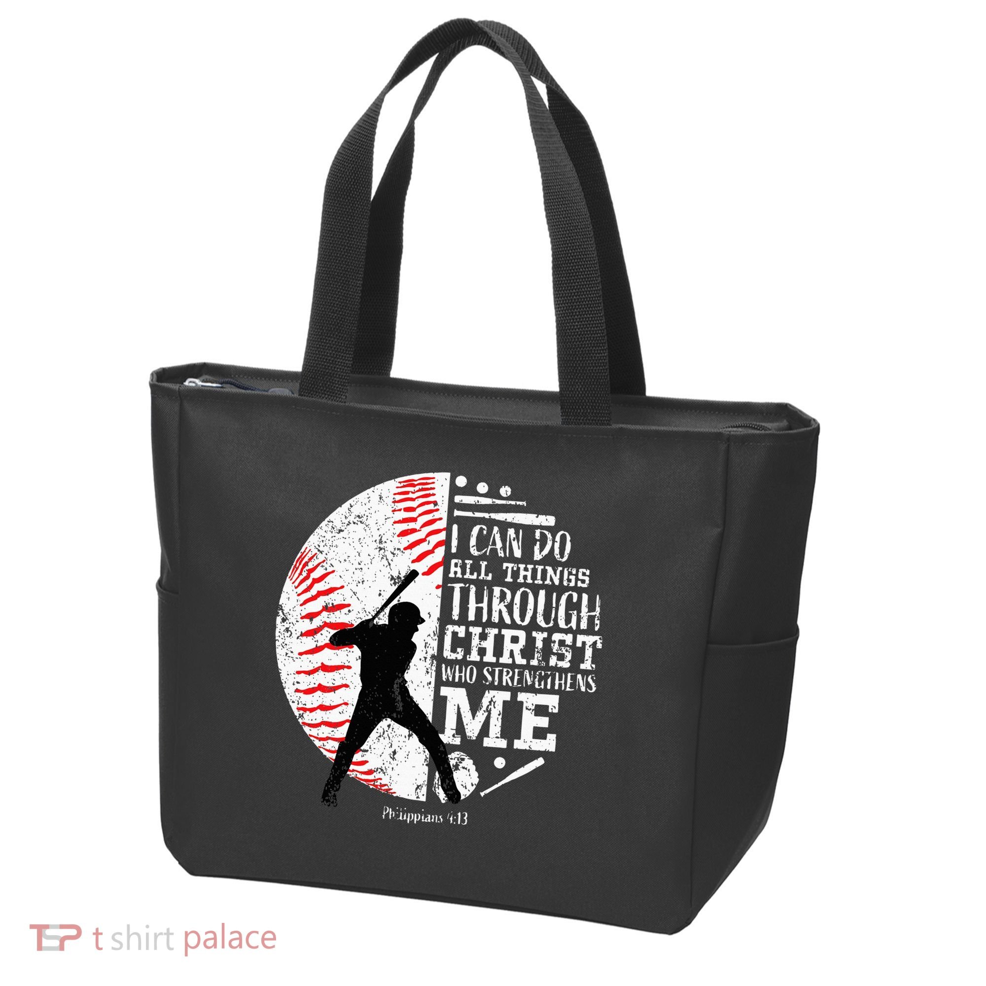 Cool Baseball Player Christian Bible Verse Tote Bag