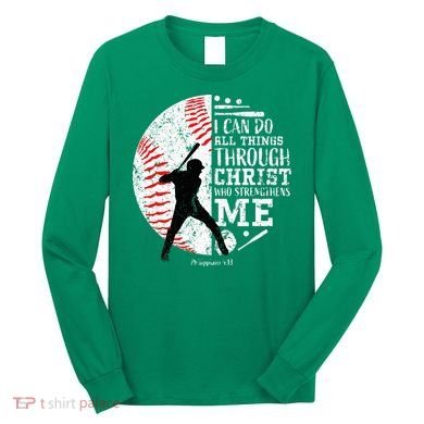 Cool Baseball Player Christian Bible Verse Long Sleeve Shirt