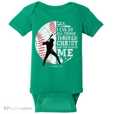 Cool Baseball Player Christian Bible Verse Baby Bodysuit