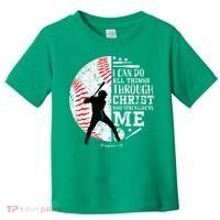 Cool Baseball Player Christian Bible Verse Toddler T-Shirt thumb 0