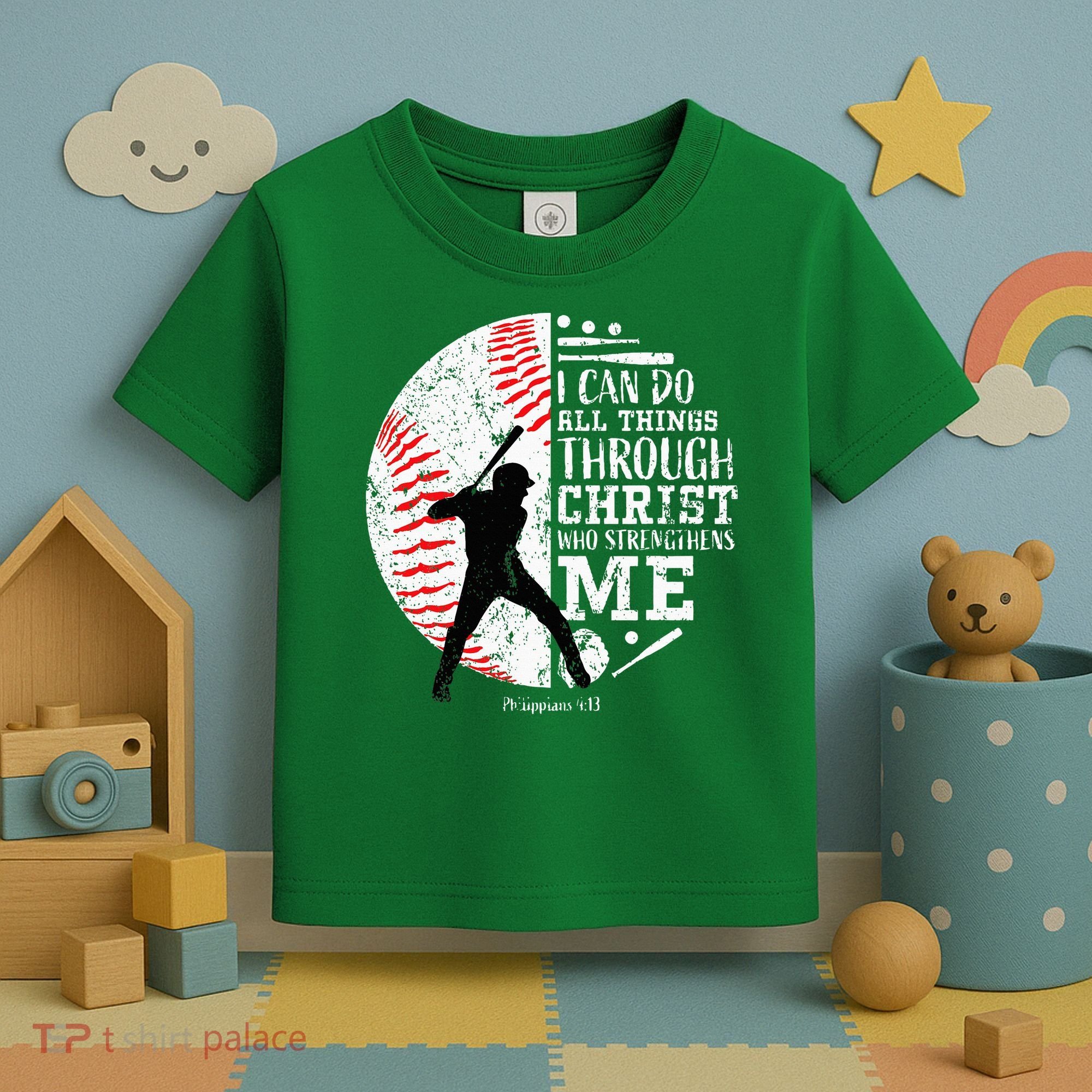 Cool Baseball Player Christian Bible Verse Toddler T-Shirt