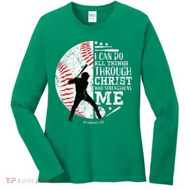 Cool Baseball Player Christian Bible Verse Women's Long Sleeve Shirt