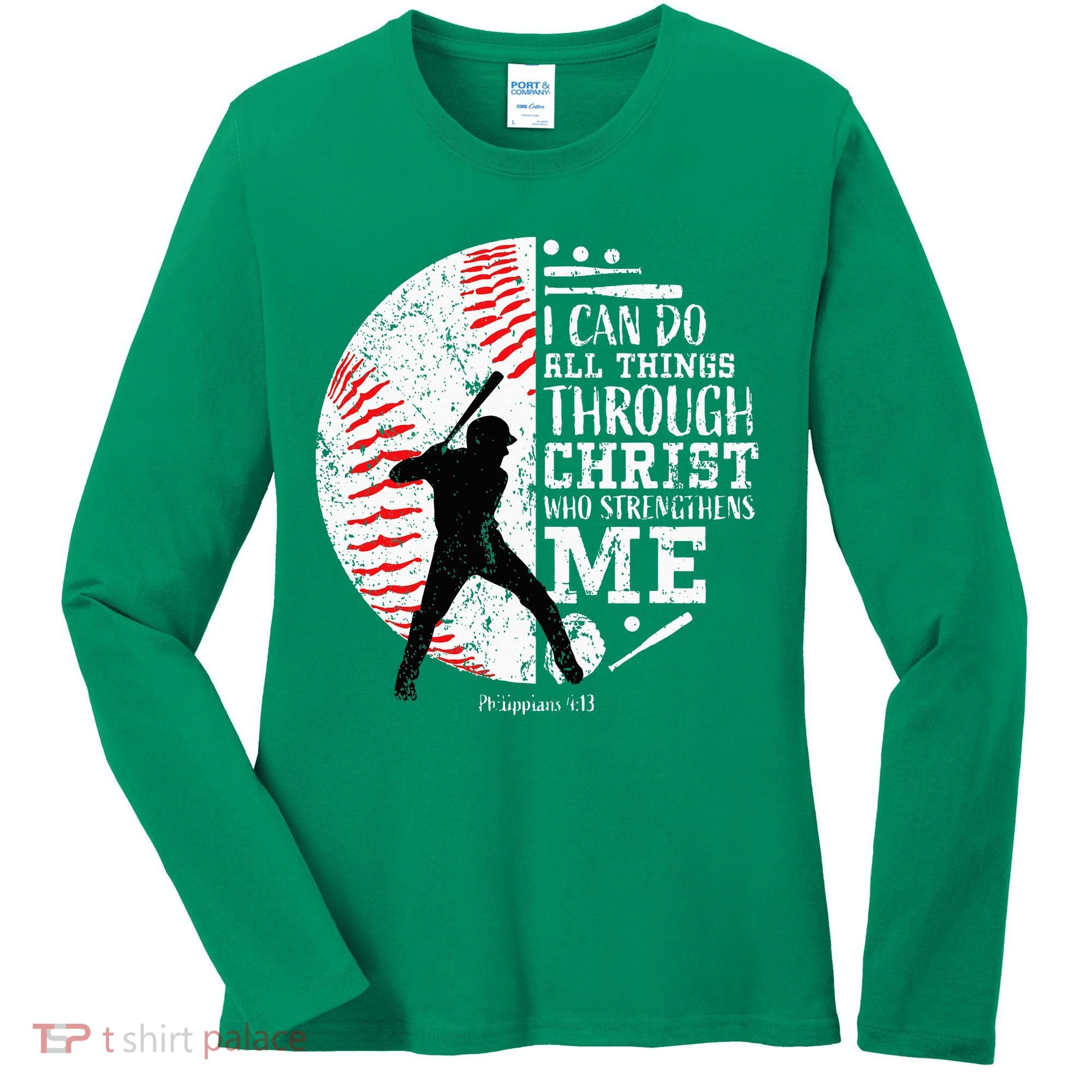 Cool Baseball Player Christian Bible Verse Women's Long Sleeve Shirt