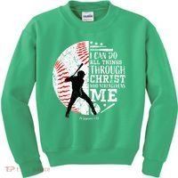 Cool Baseball Player Christian Bible Verse Kids Sweatshirt thumb 0