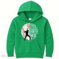 Cool Baseball Player Christian Bible Verse Kids Hoodie thumb 0