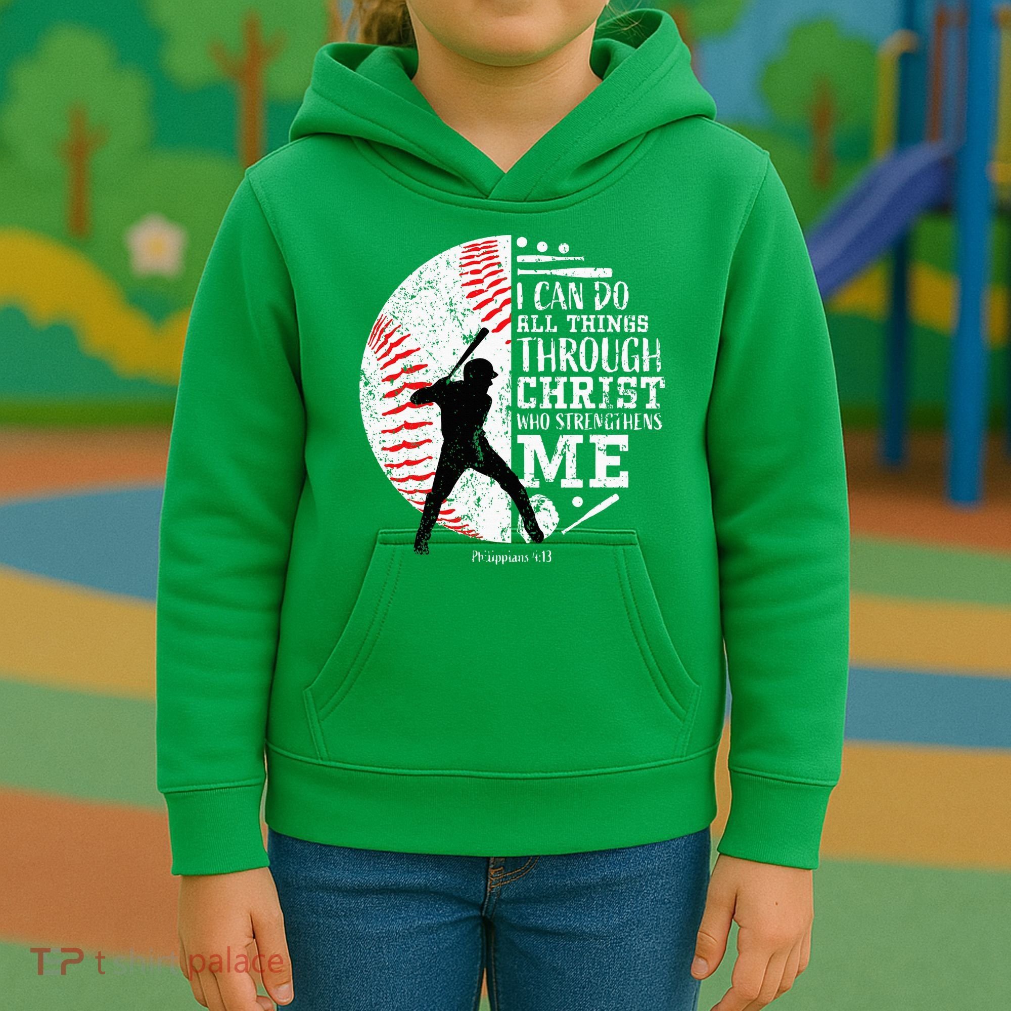 Cool Baseball Player Christian Bible Verse Kids Hoodie