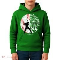 Cool Baseball Player Christian Bible Verse Kids Hoodie thumb 4