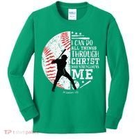 Cool Baseball Player Christian Bible Verse Kids Long Sleeve Shirt thumb 0