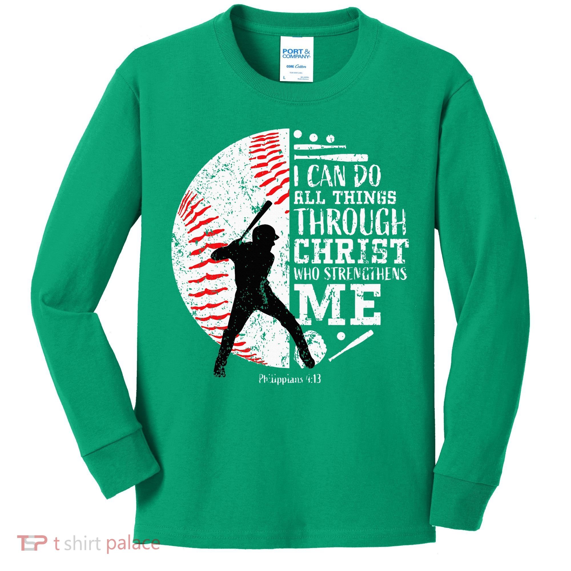 Cool Baseball Player Christian Bible Verse Kids Long Sleeve Shirt