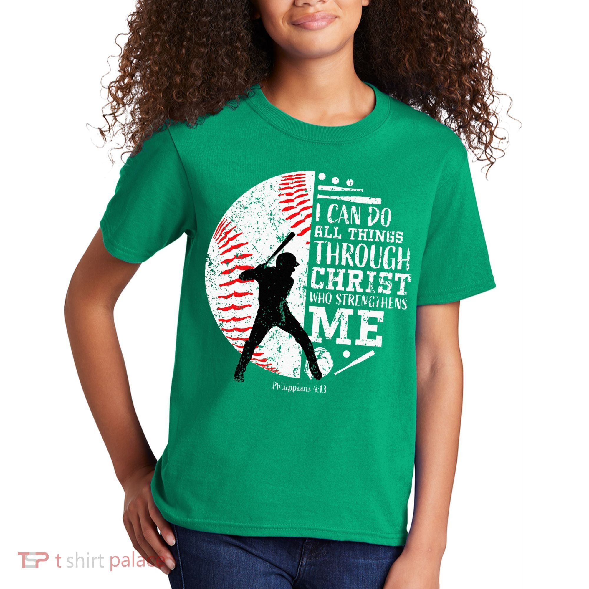 Cool Baseball Player Christian Bible Verse Kids T-Shirt