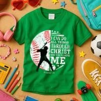 Cool Baseball Player Christian Bible Verse Kids T-Shirt thumb 3