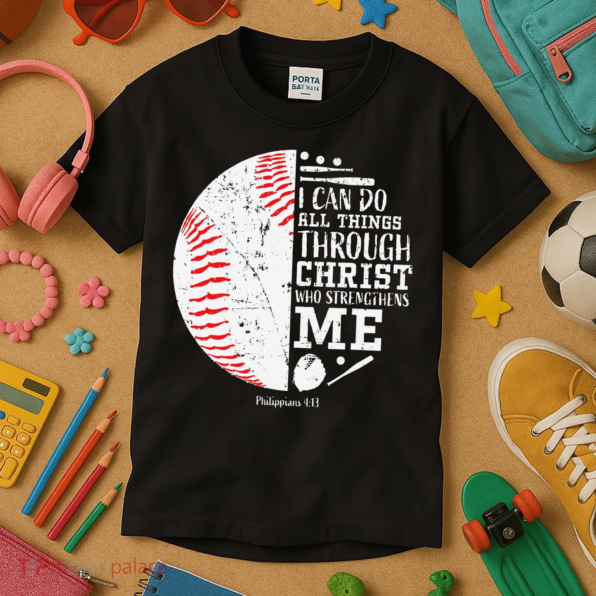 Cool Baseball Player Gifts Christian Bible Verse Kids T-Shirt