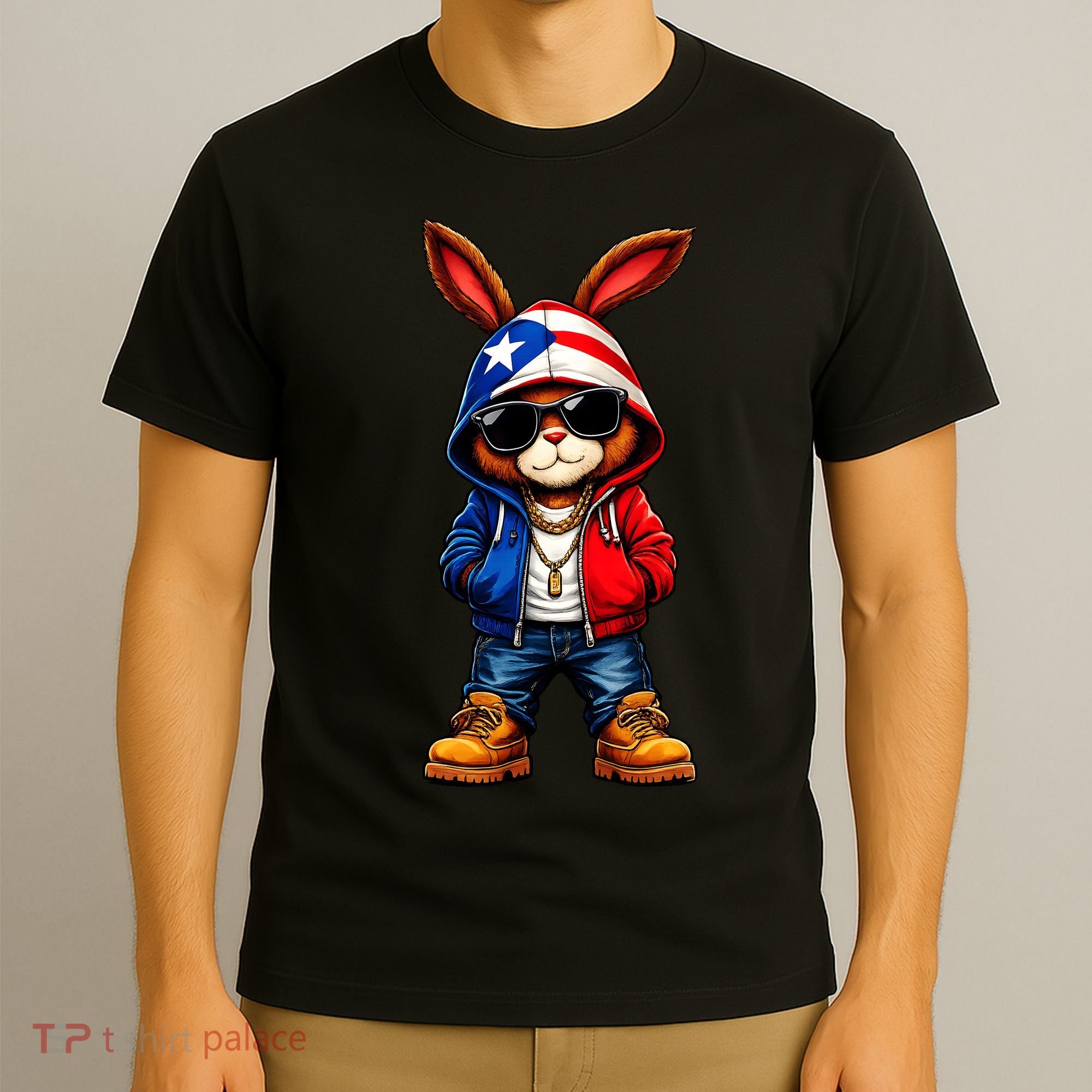 Cool Bunny Puerto Rican Flag Vibes Boricua  T-Shirt