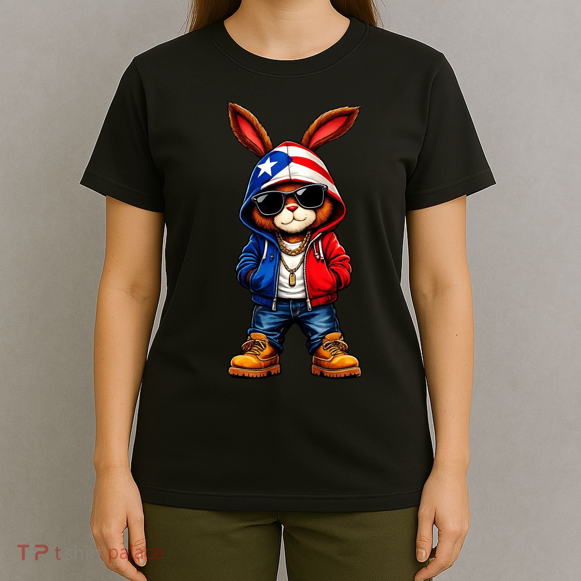 Cool Bunny Puerto Rican Flag Vibes Boricua  T-Shirt