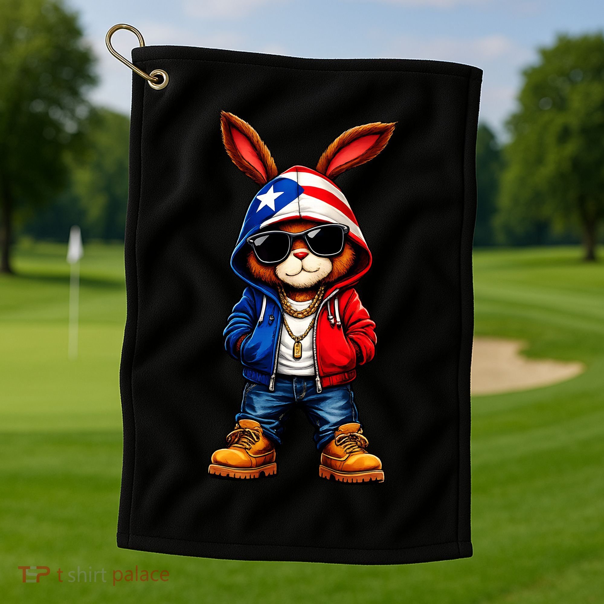 Cool Bunny Puerto Rican Flag Vibes Boricua  Golf Towel