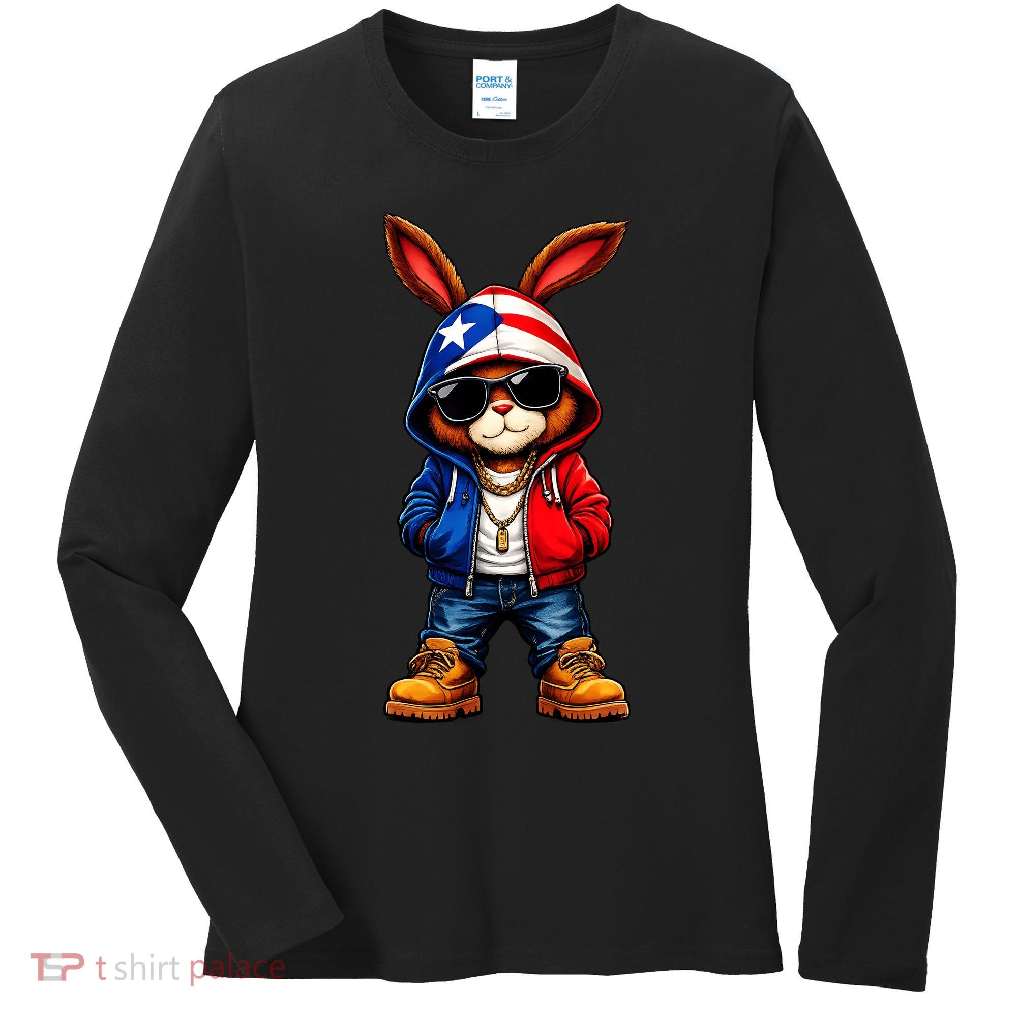 Cool Bunny Puerto Rican Flag Vibes Boricua  Women's Long Sleeve Shirt