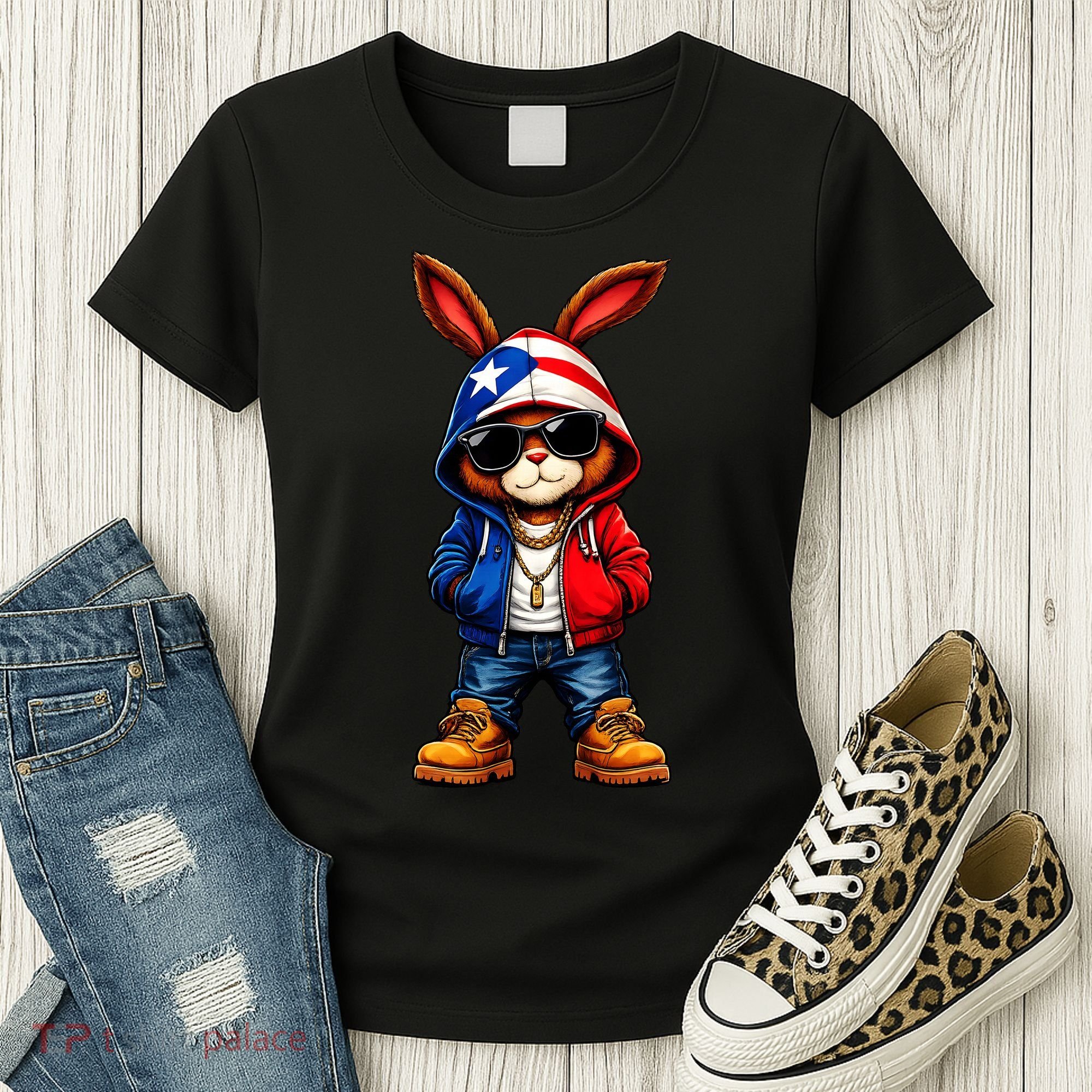Cool Bunny Puerto Rican Flag Vibes Boricua  Women's T-Shirt