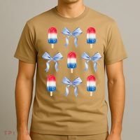 Coquette Bow Preppy 4th Of July Popsicle Bow Girl Women T-Shirt thumb 3