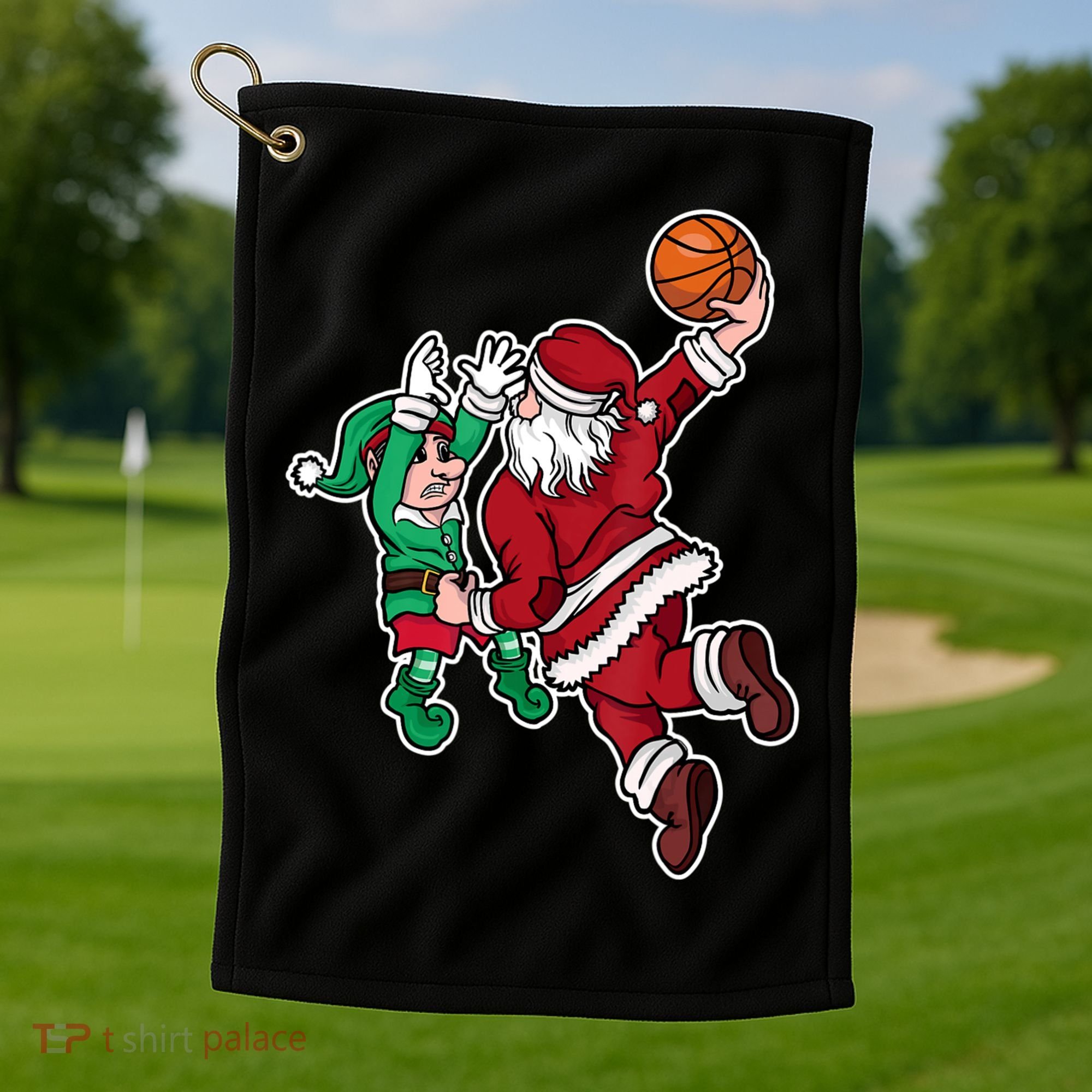 Christmas Basketball Player Santa Claus Dunk Xmas Golf Towel
