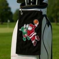 Christmas Basketball Player Santa Claus Dunk Xmas Golf Towel thumb 2