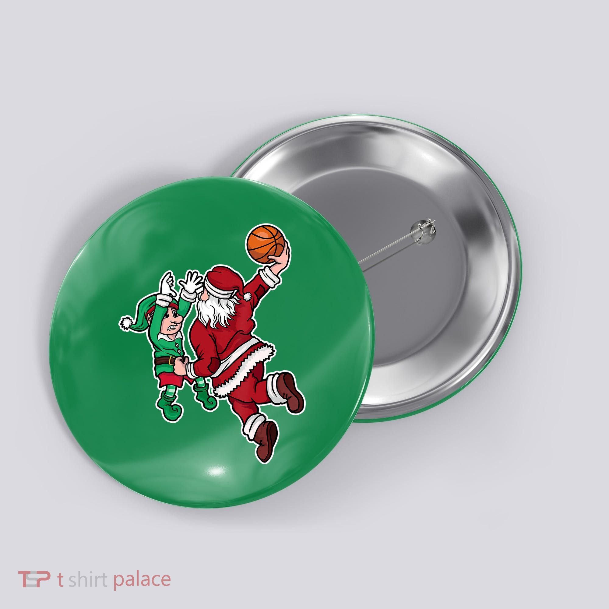 Christmas Basketball Player Santa Claus Dunk Xmas Button