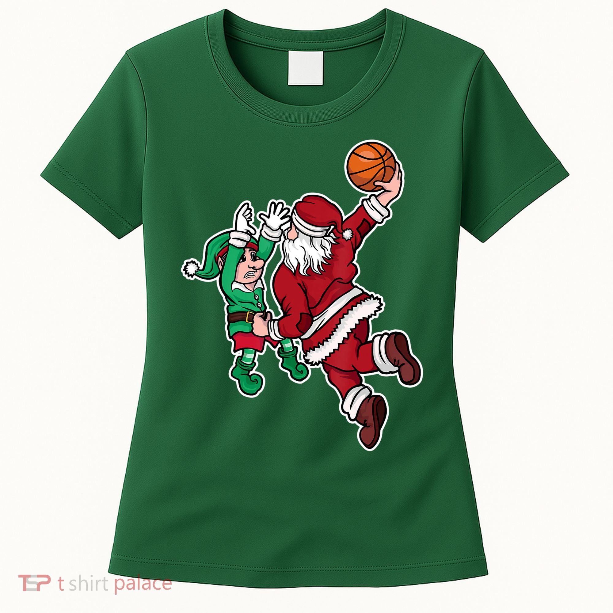 Christmas Basketball Player Santa Claus Dunk Xmas Women's T-Shirt