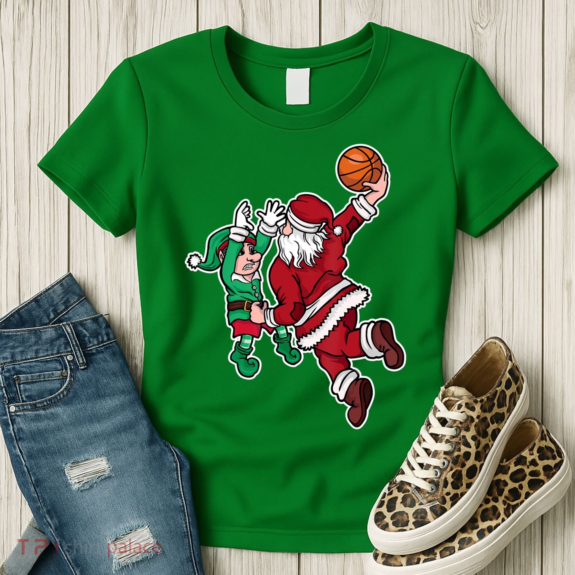 Christmas Basketball Player Santa Claus Dunk Xmas Women's T-Shirt