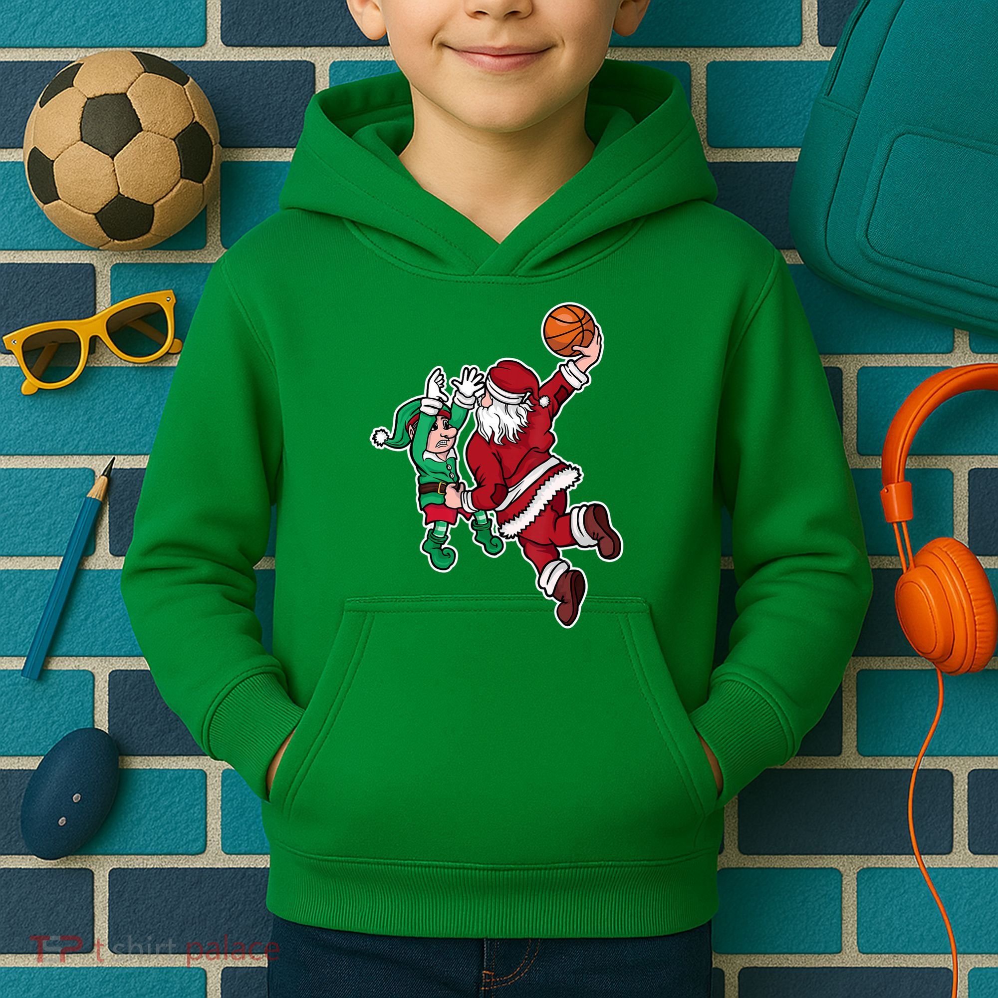 Christmas Basketball Player Santa Claus Dunk Xmas Kids Hoodie