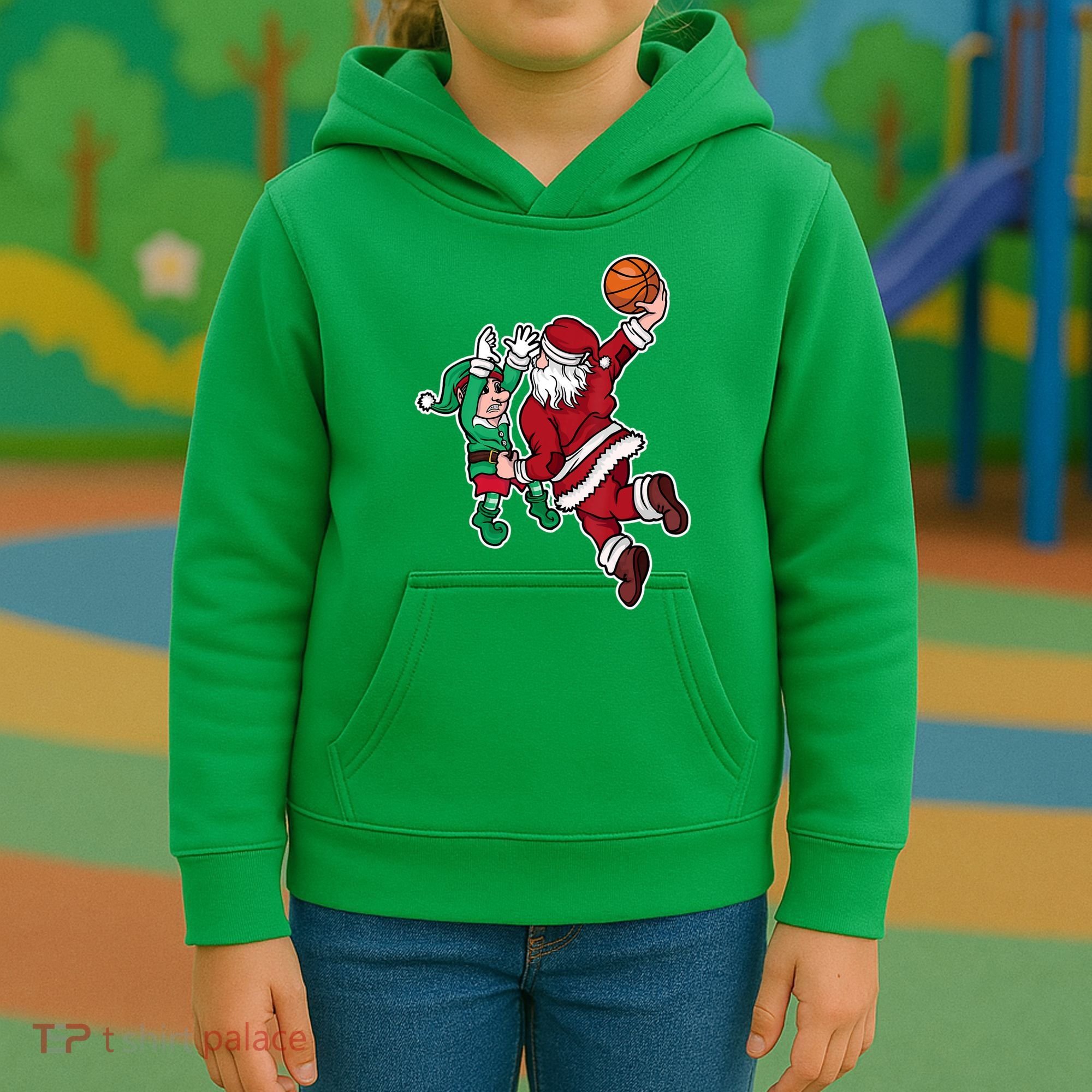 Christmas Basketball Player Santa Claus Dunk Xmas Kids Hoodie