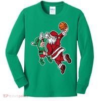 Christmas Basketball Player Santa Claus Dunk Xmas Kids Long Sleeve Shirt thumb 0