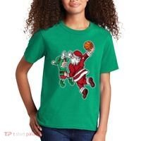 Christmas Basketball Player Santa Claus Dunk Xmas Kids T-Shirt thumb 2