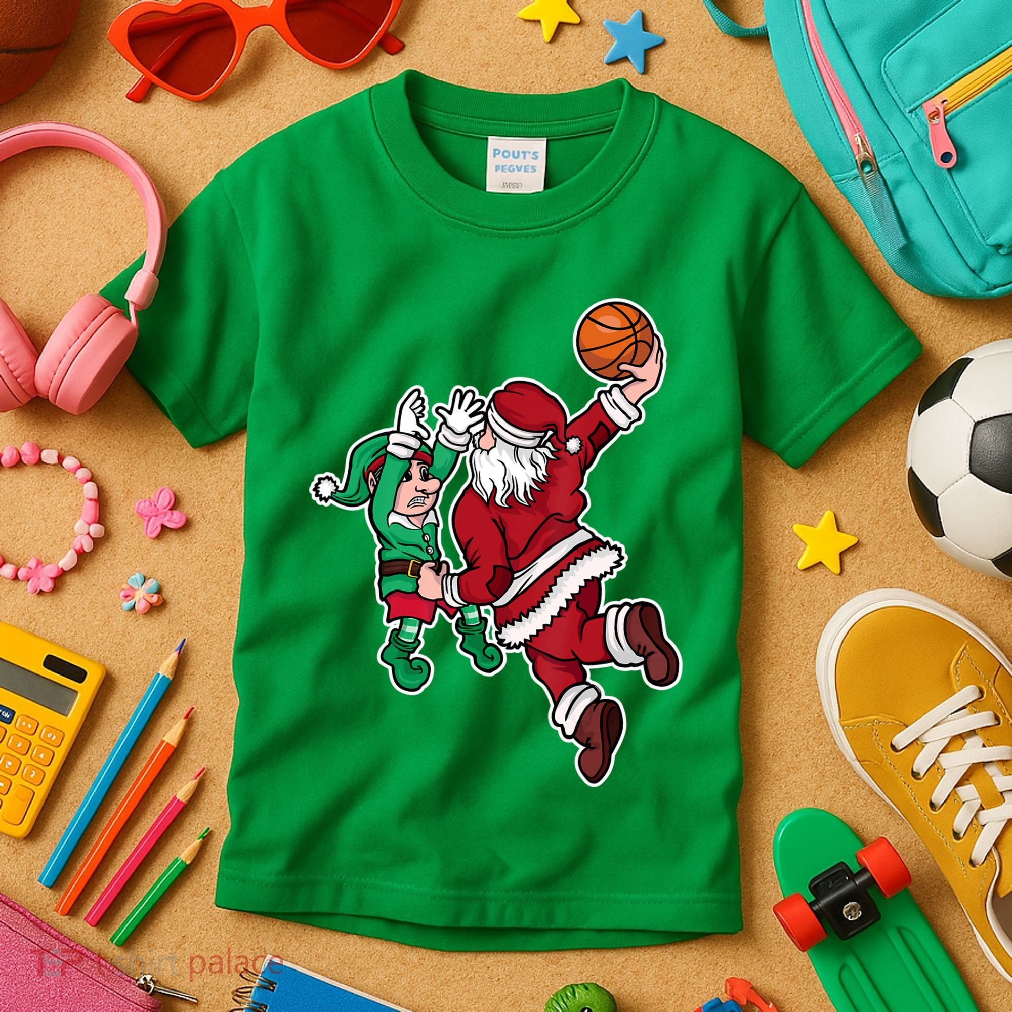 Christmas Basketball Player Santa Claus Dunk Xmas Kids T-Shirt