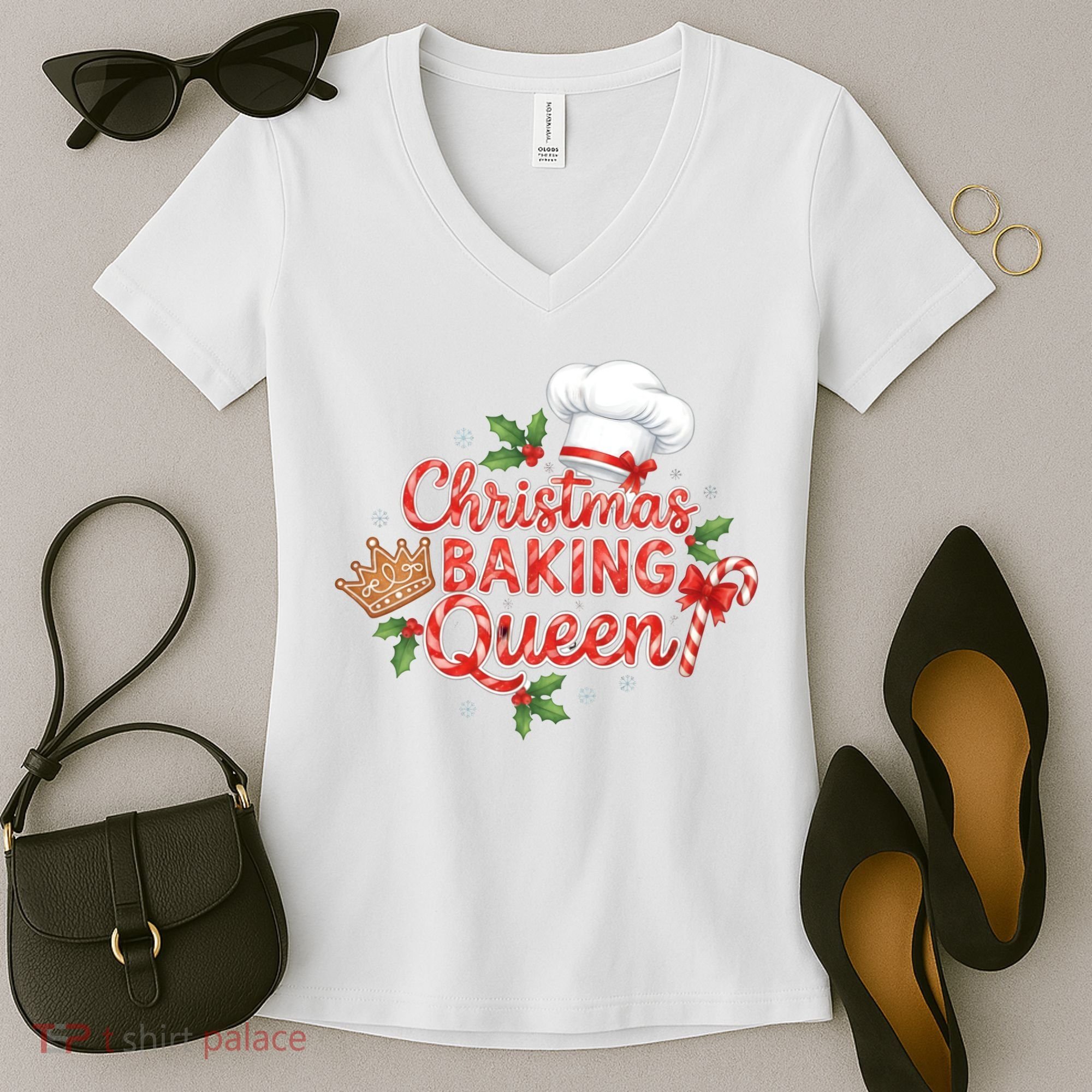 Christmas Baking Queen Women's V-Neck T-Shirt