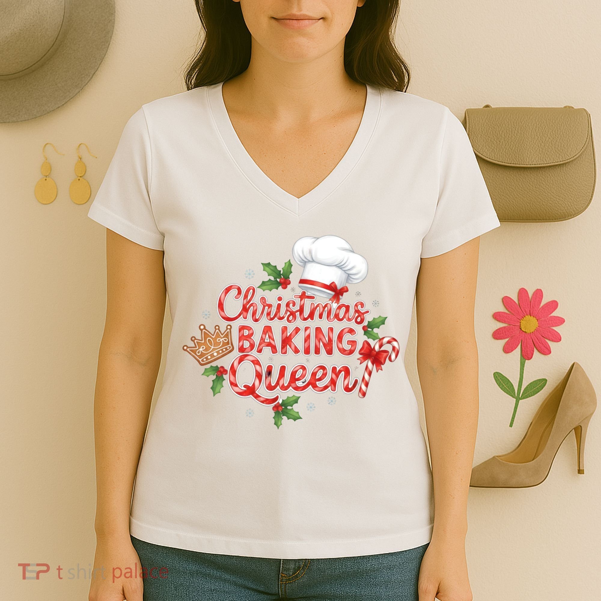 Christmas Baking Queen Women's V-Neck T-Shirt