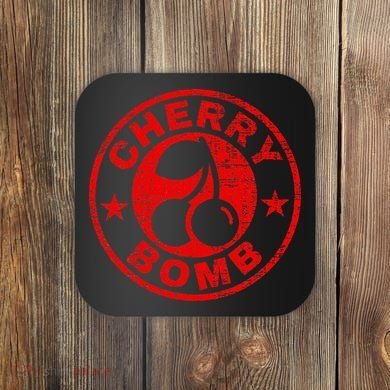 Cherry Bomb Retro Cherries Design Distressed Coaster