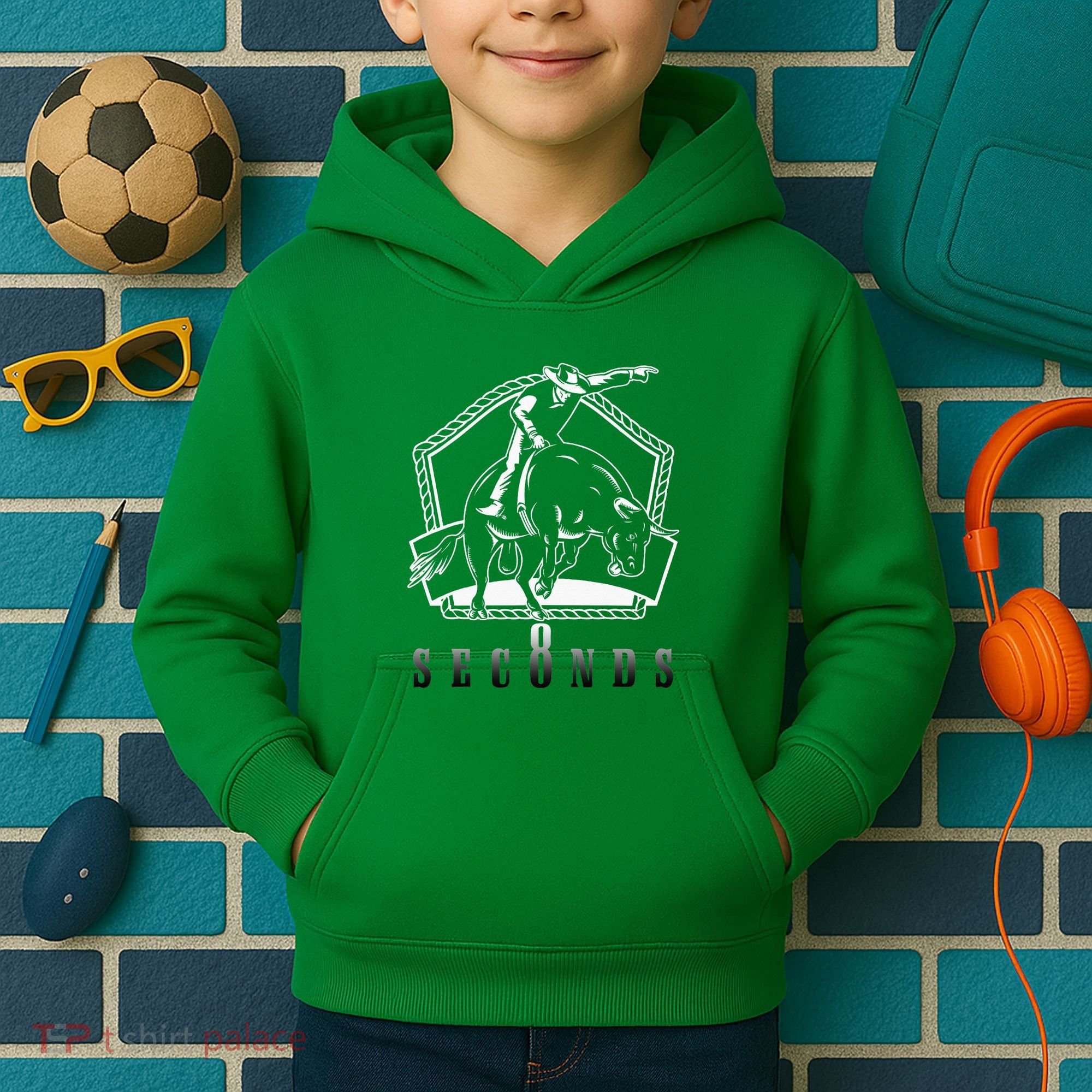 Cowboy Bull Riding Ask Me In Eight Seconds Kids Hoodie