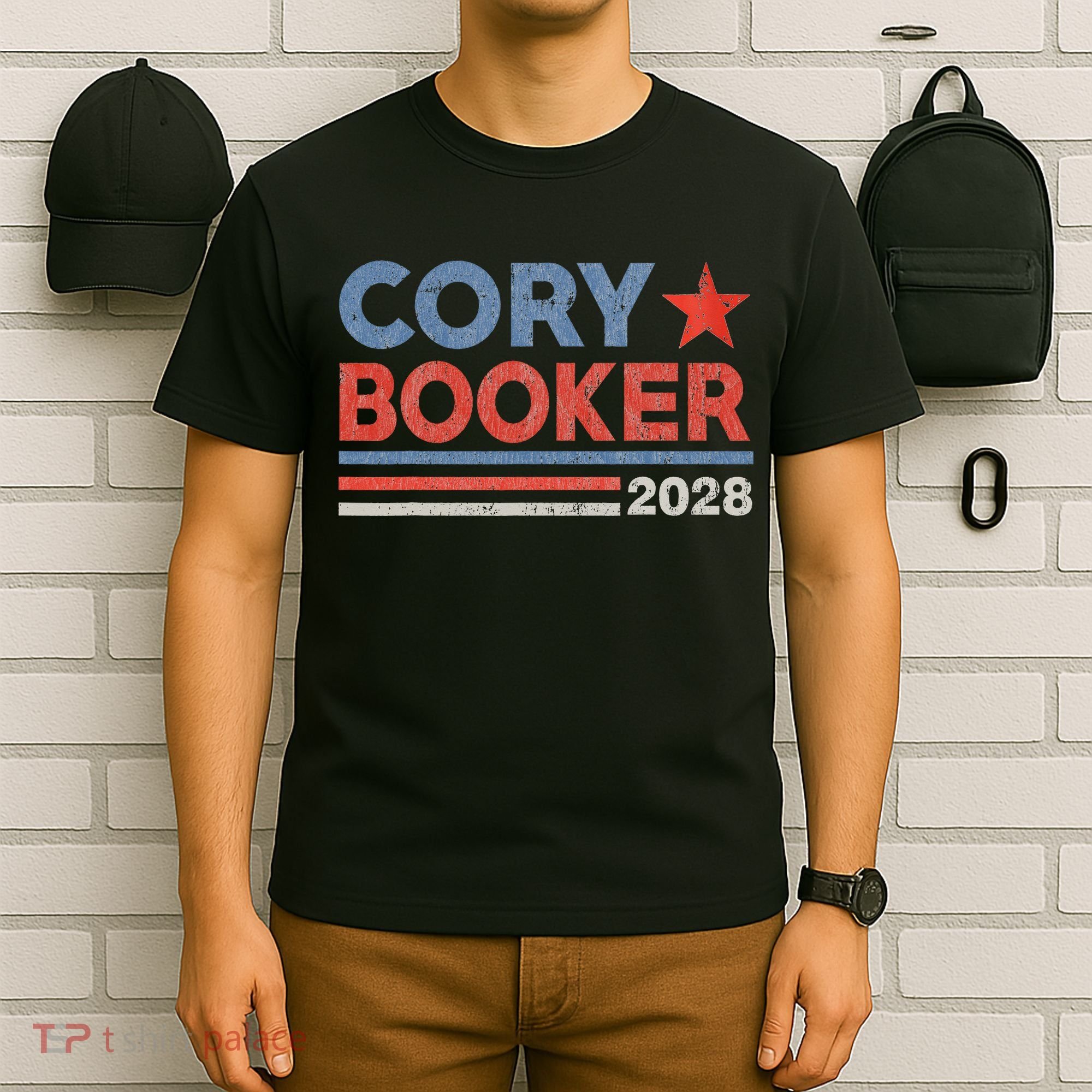 Cory Booker Retro Stripe Cory Booker For President 2028 T-Shirt