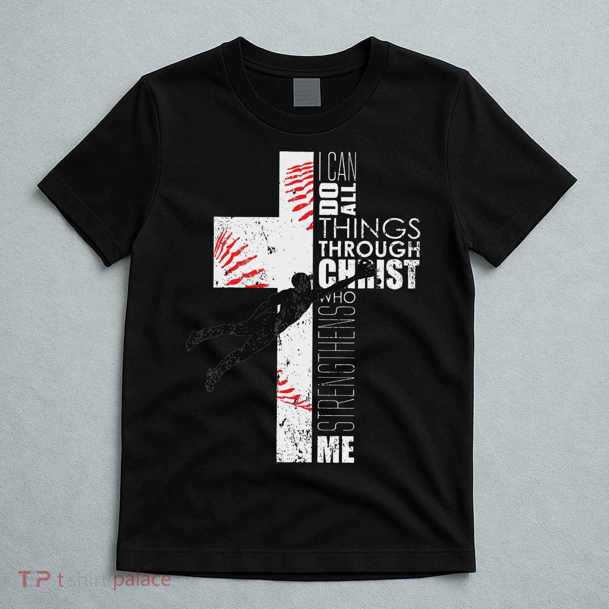 Christian Baseball Religious Cross Graphic T-Shirt