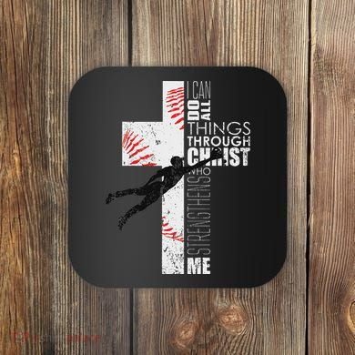 Christian Baseball Religious Cross Graphic Coaster